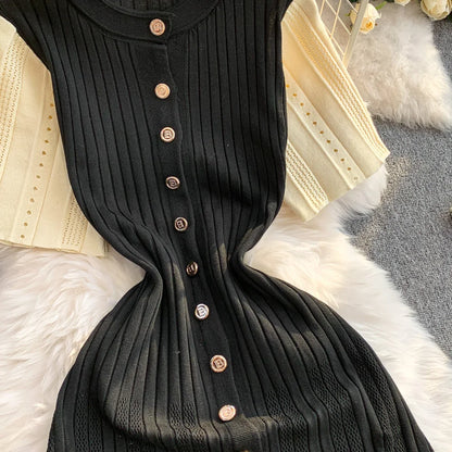 YuooMuoo Women Dress 2026 Spring and Summer Elegant Patchwork One-Piece Knitted Maxi Dress Office Lady Slim Waist Sweater Dress