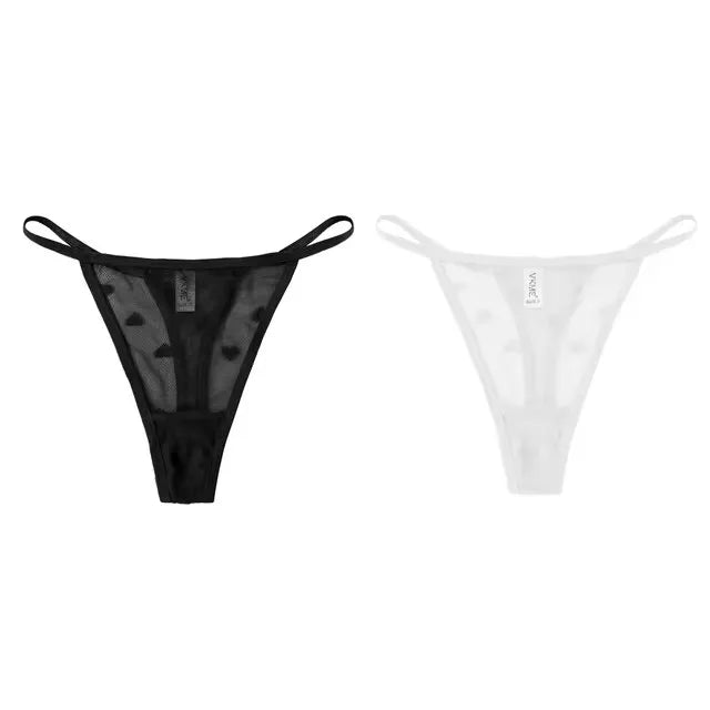 2Pcs Heart See Through Mesh G-String T-Pants Underpants Sexy Lace Sheer Underwear Women's Low Waist  Lingerie Thong Panties