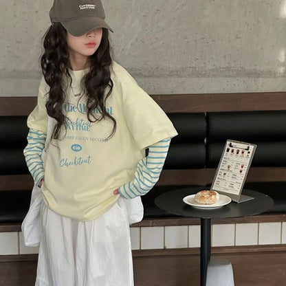 Fake Two Piece Girls Clothes 9 To 10 Years Cartoon Children's Fashion Spring Autumn Little Girl T-shirts Korean Clothing 2025 4