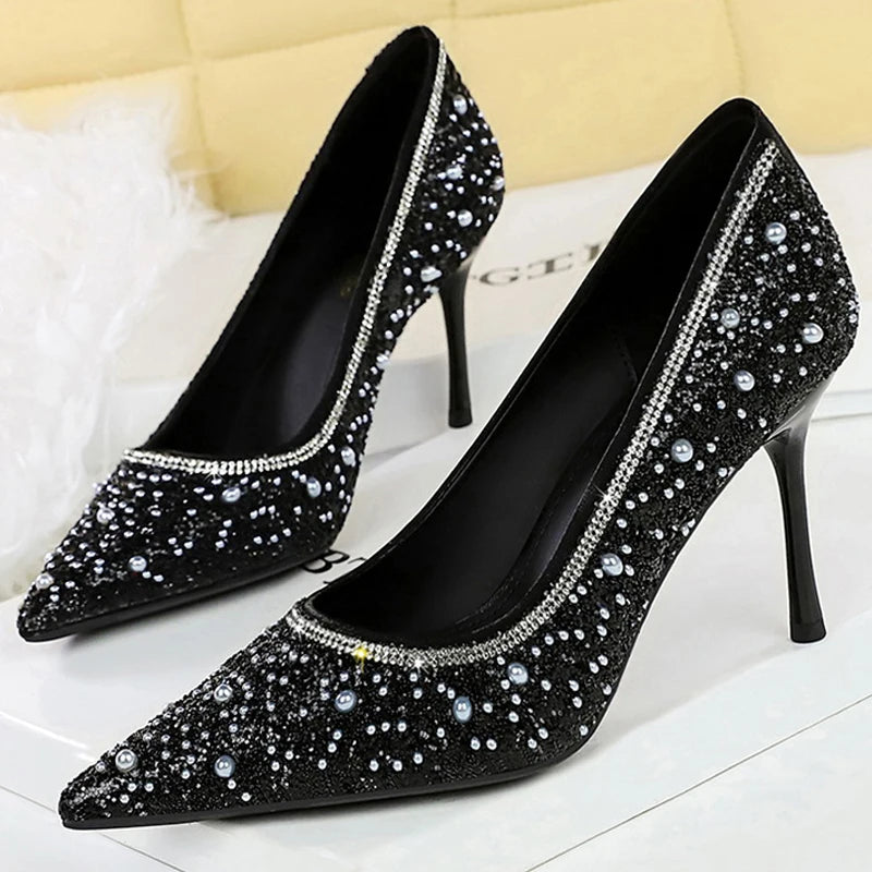 BIGTREE Shoes Temperament High Heels Women Shoes Sequin Beading Women Pumps Stiletto 8 cm Heels Sexy Party Shoes Luxury Pumps