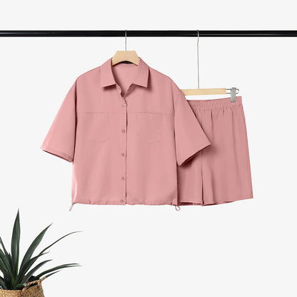 ZANZEA Women Minimalist 2-Piece Sets Casual Short Sleeve Shirts & Elastic Waist Shorts Matching Sets Summer Commute Work Co-ords