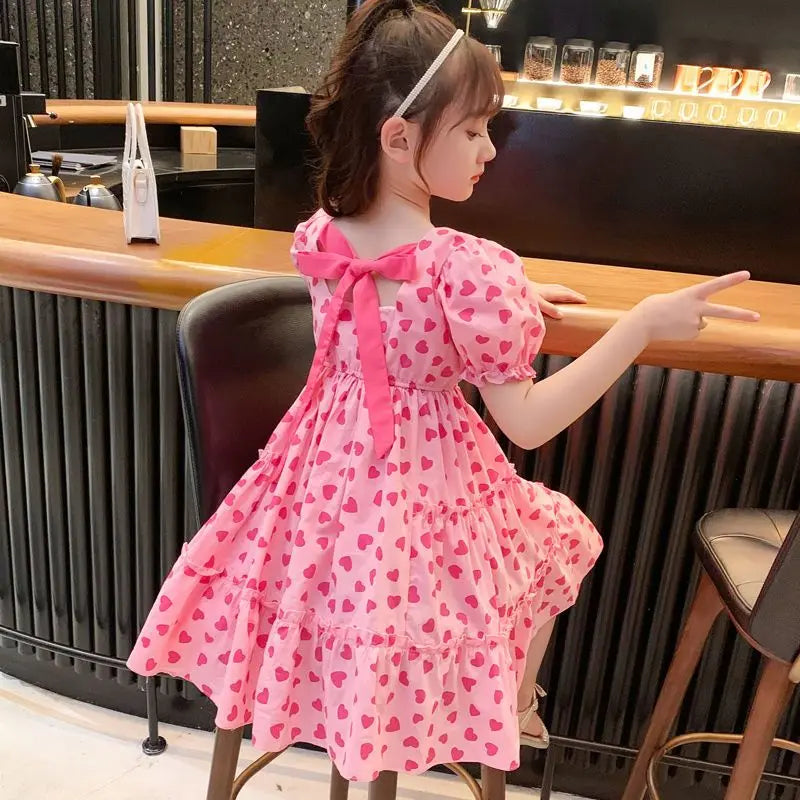 Love Heart Dress Children's Summer Dress Lightweight Dresses Girl From 8 12 Years Old Elegant Beach Girls Fashion Clothes Frock