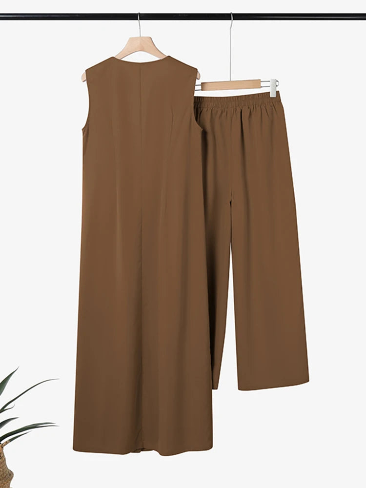 ZANZEA Street Fashion Women's Pant Sets Sleeveless Long Tops and Wide Leg Pants 2PCS Outfits 2025 Summer Commute Solid Suits