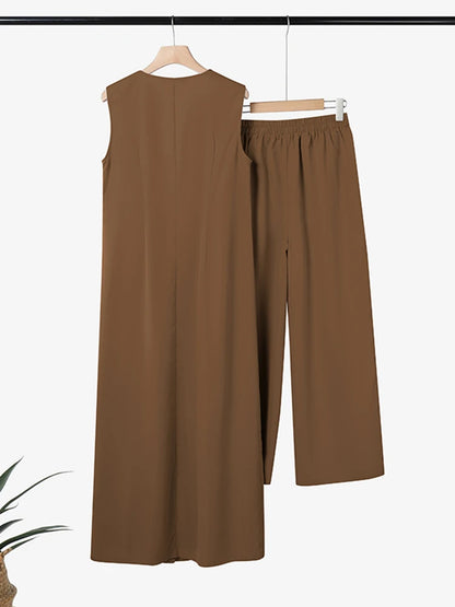 ZANZEA Street Fashion Women's Pant Sets Sleeveless Long Tops and Wide Leg Pants 2PCS Outfits 2025 Summer Commute Solid Suits
