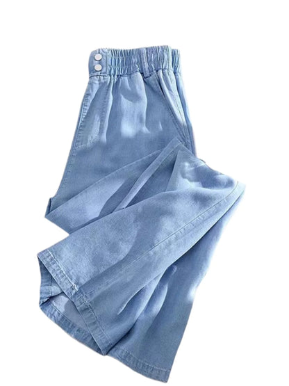 Cara CLUB plus Size Silk Denim Pants Women Summer Loose Wide Leg Straight Cut Trousers Pear Body Shape Commute Style Korean V...