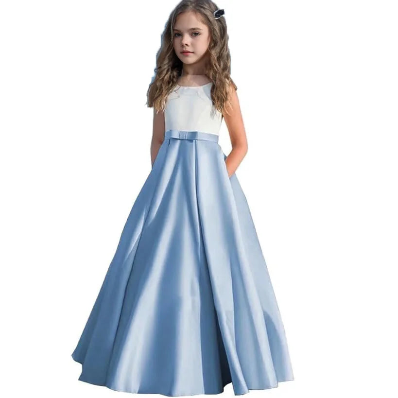 Girl Dresses For Weddings Backless Summer Dress Long Pageant Gown With Bow Kids Evening Prom Girls Party Dresses First Communion