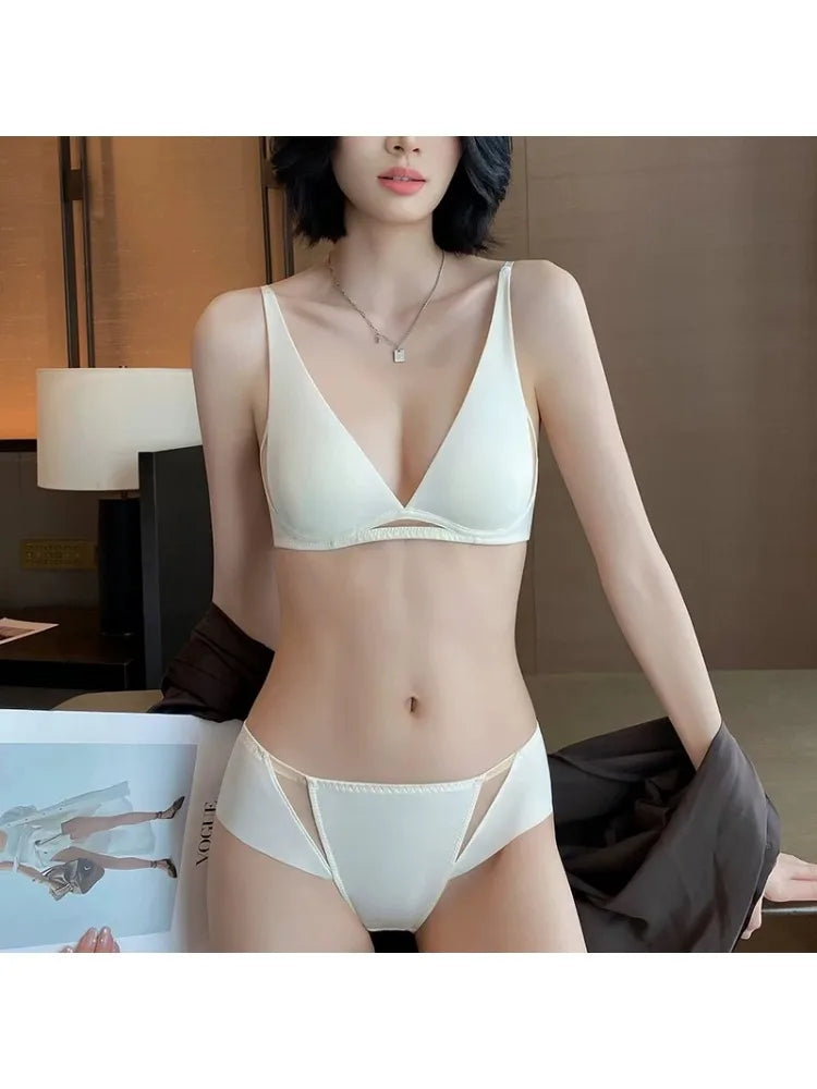 Sexy Deep V Rabbit Ear Bra, Wireless Invisible Summer Bra for Women, Thin Breathable Comfort Bralette Small Chest No Underwire
