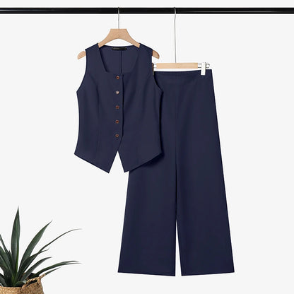 ZANZEA Women Summer Matching Pant Sets Square Neck Vests & Elastic Waist Pants 2 Piece Suits Casual Office Work Commute Outfits