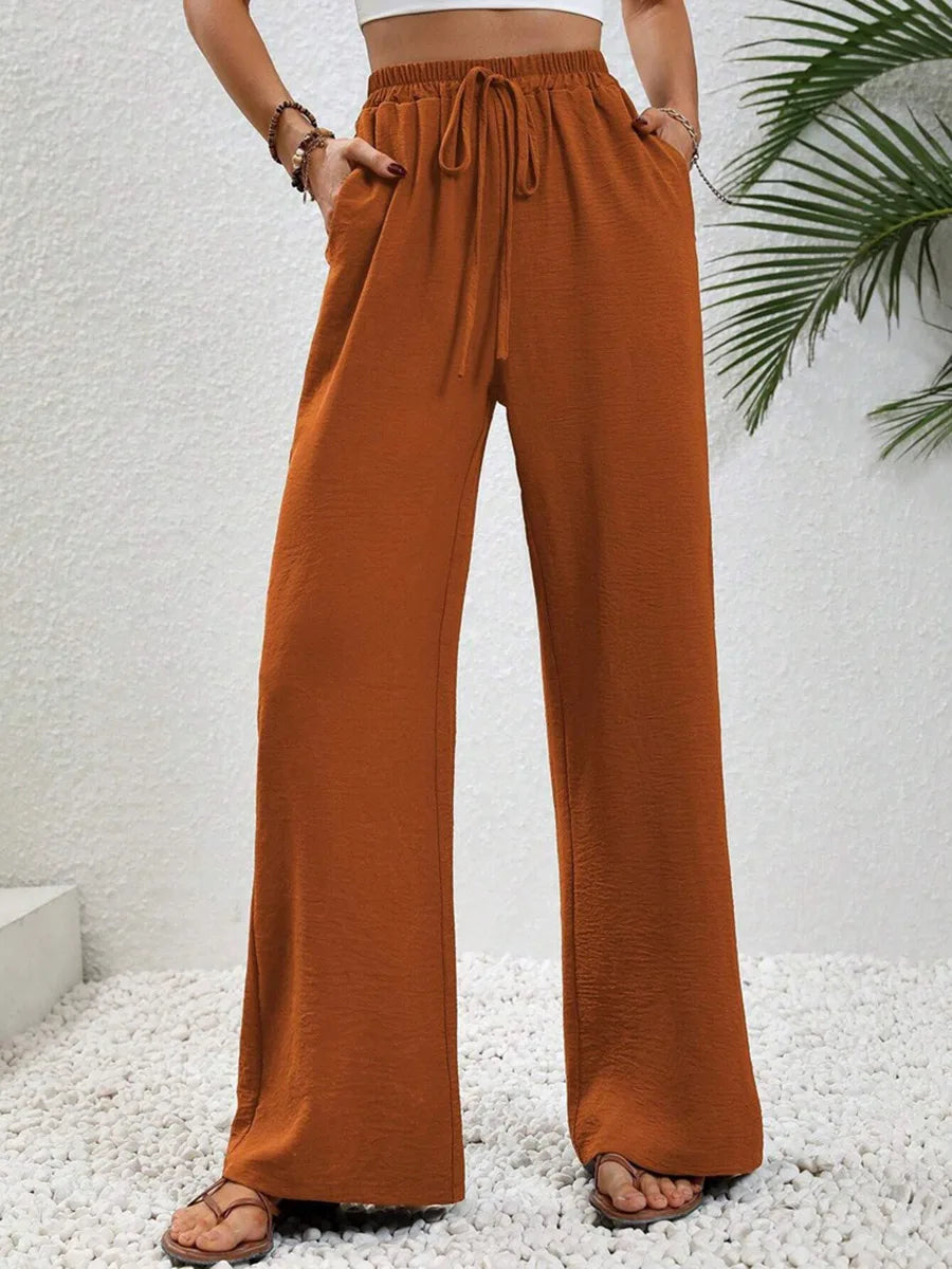 Modigirl 2026 Women Wide Leg Pants Women's Pants And Trousers High Waist Drawstring Elastic Waist Loose Casual Outfits