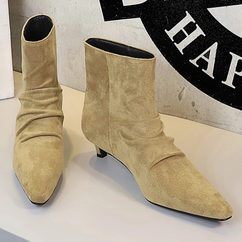 BIGTREE Shoes Retro Women Short Boots Suede Pleated Women Boots Low Heeled Autumn Winter Boots Quality Comfort Ladies' Shoes
