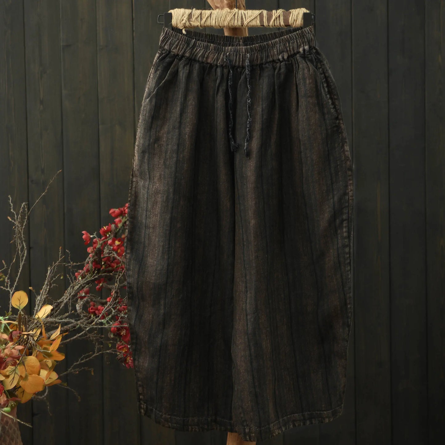 100% Linen Women Casual Harem Pants New 2026 Summer Vintage Style Striped Loose Comfortable Female Ankle-length Pants M2406