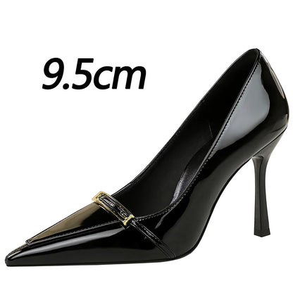 BIGTREE Shoes Patent Leather Women Pumps Sexy Metal Buckle High Heels Stiletto  8 Cm Occupation Office Shoes Banquet Shoes 2026