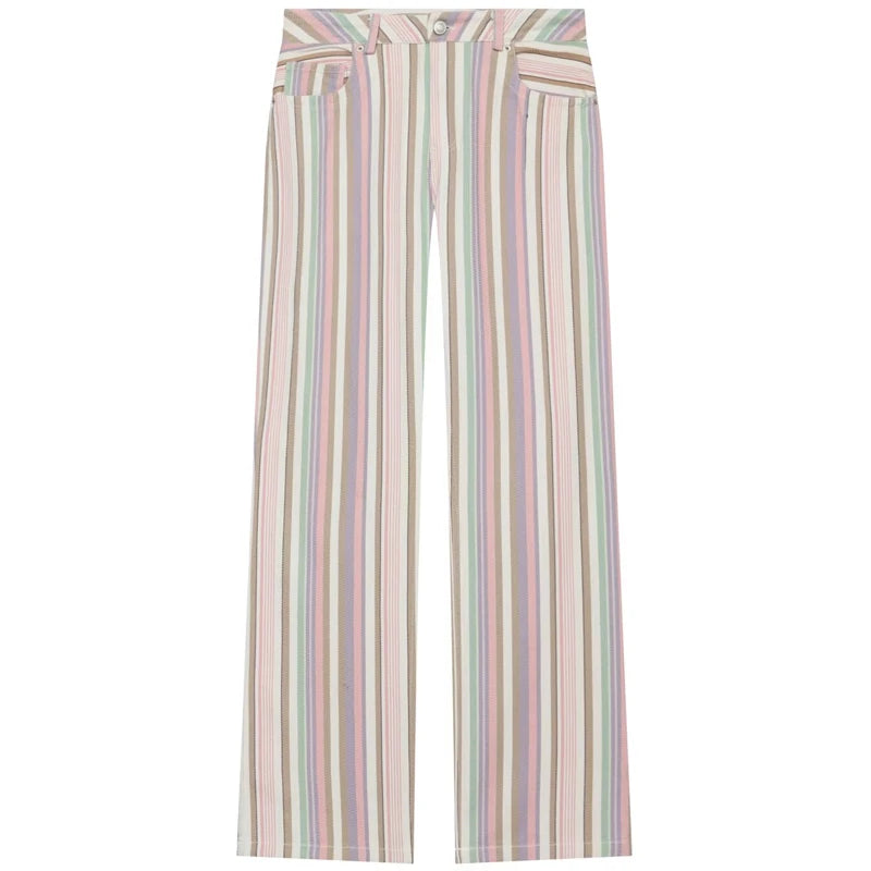 HXAO Rainbow Striped Jeans Women's Pants Spring 2026 Casual Straight Leg Mid-Waisted Trousers Fashion Streetwear Pants For Women