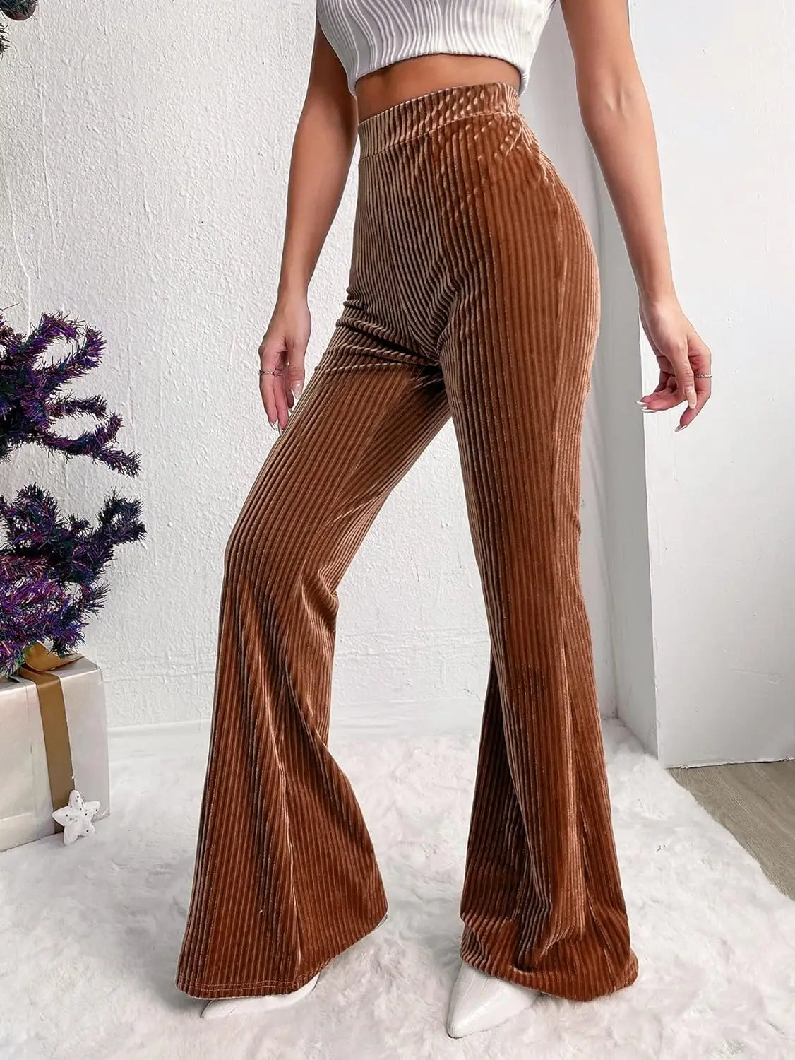 Women Wide leg Pants High Waist Pant Full Length Trousers Straight Pants Solid Streetwear Velvet Pant