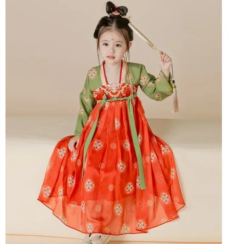 Summer Party Costume Girl Dresses Vintage Kids Clothes Vestido Casual Baby Chinese Hanfu Cosplay Children Princess Girls Dress