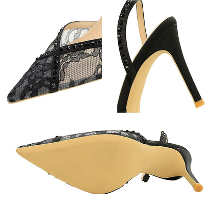 Sexy High-heeled Sandals Women Shoes Rhinestone Design High Heels Women Pumps Lace Mesh Stiletto Heels 9 cm Summer Sandals Lady