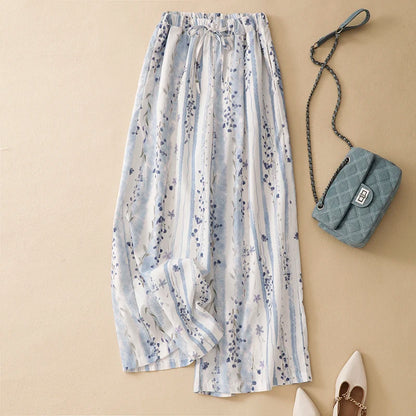Casual Floral Print Wide Leg Pants High Waist Long Trousers Women's Spring Summer Vacation Style Comfortable Breathable Cotton