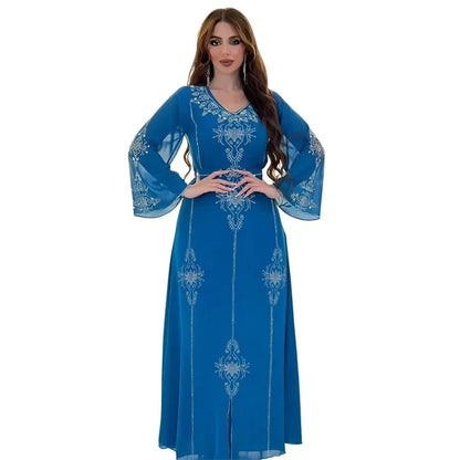Customized Eid Jalabiya Muslim Abaya Party Dress for Women Arab Diamond Lace-up Abayas Long Dresses Robe Woman Elegant Ramadan V