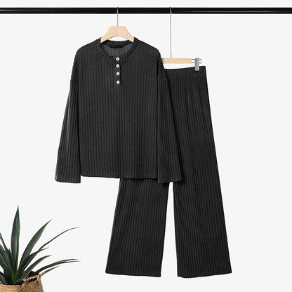 ZANZEA Women Ribbed Knit Pant Sets O-Neck Long Sleeve T-Shirt & Elastic Waist Pant 2 Piece Matching Sets Autumn Casual Co-ords