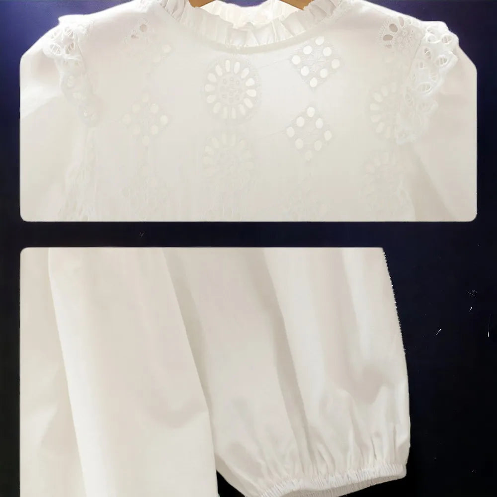 Cute Girls White Lace Dresses for Kids outfits Princess Maxi Dress Teenagers School Uniform Children Costumes 6 8 10 12 13 Years