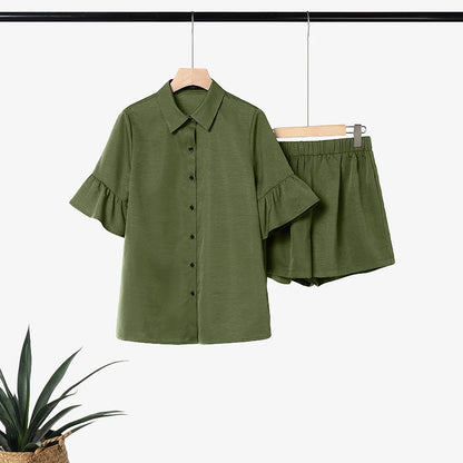 ZANZEA Fashion Women Lapel Neck Half Sleeve Shirt Shorts Sets Summer 2 Pieces Sets Casual Holiday Tracksuit Solid Work Outfits