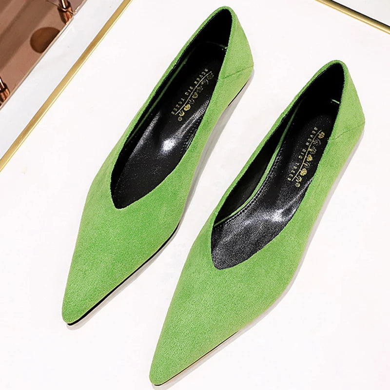 Women 0.5cm Low Heels Leisure Outside Flats Female Fashion Suede Surface Low Heels Lady Sexy Evening Party Slip On Flat Shoes