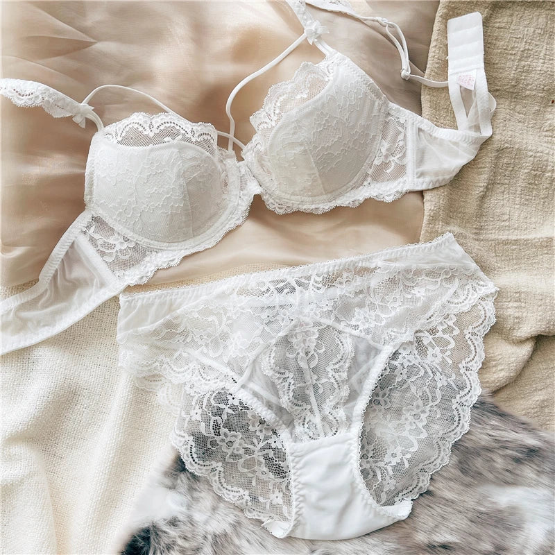 2 Pieces Sexy Lace Push Up Bra Set Women Ultra-thin Cup Bralette Breathable Plus Size Underwear Classic Hollow Bras and Panties
