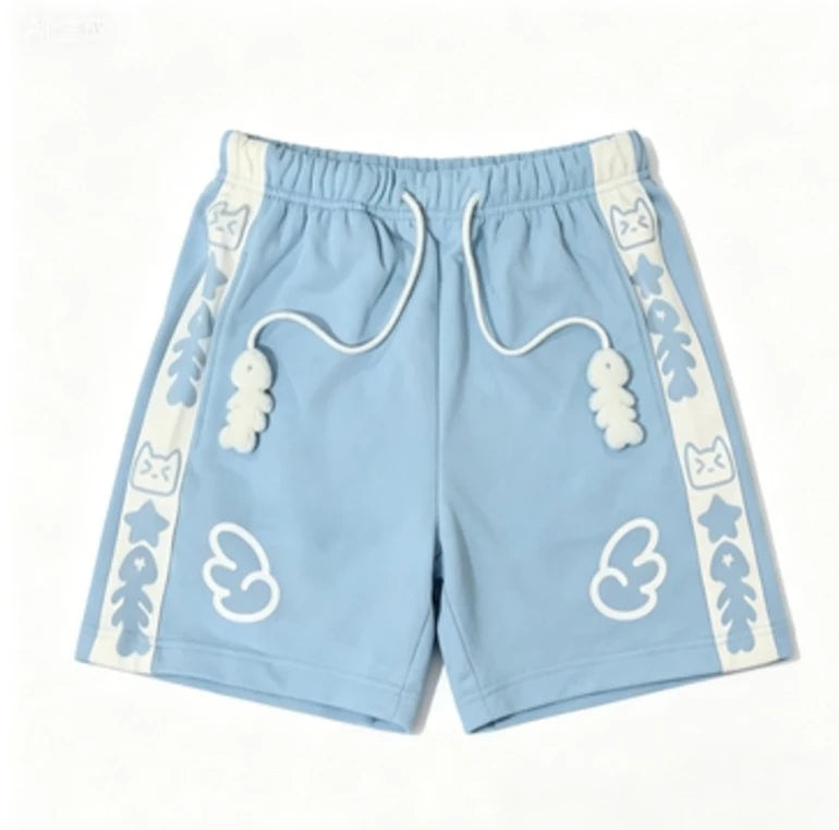 Summer Japanese High Waisted Shorts Women Cute Cat Cartoon Print Cotton Short Pants Casual Fashion Female Bottoms Shorts New