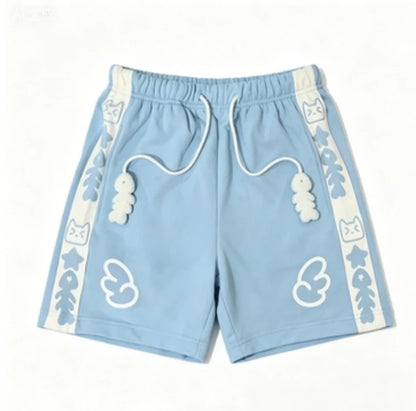 Summer Japanese High Waisted Shorts Women Cute Cat Cartoon Print Cotton Short Pants Casual Fashion Female Bottoms Shorts New