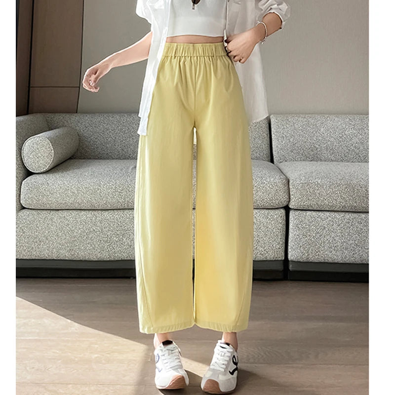 Women Cotton Linen Casual Pants 2026 Summer New High Waist Pleated Wide Leg Ankle Chic  Pants Easy Wear Quality  Trousers