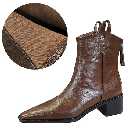 BIGTREE Designer Punk Vintage Pointed Toe Women Ankle Boots Autumn Winter Zipper Shoes Women Fashion Square Heel Botas Mujer