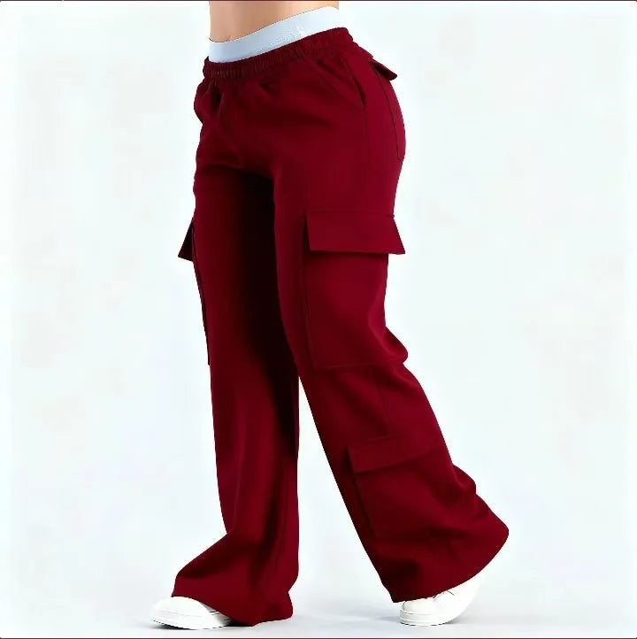 2026 Women‘s Wide Leg Cargo Pants  Elastic Waistband with Large Pockets Casual Fitness Sportswear Y2k Long Pants