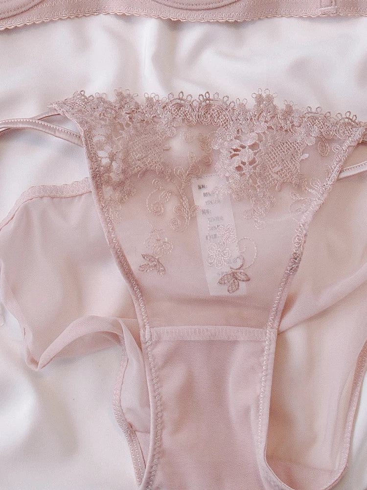 MOYISU Parisian Lace Bust Reducer - French Steel Ring Bra Set Rabbit-Ear Design Slimming Minimizer Lingerie Tushy for Full Chest