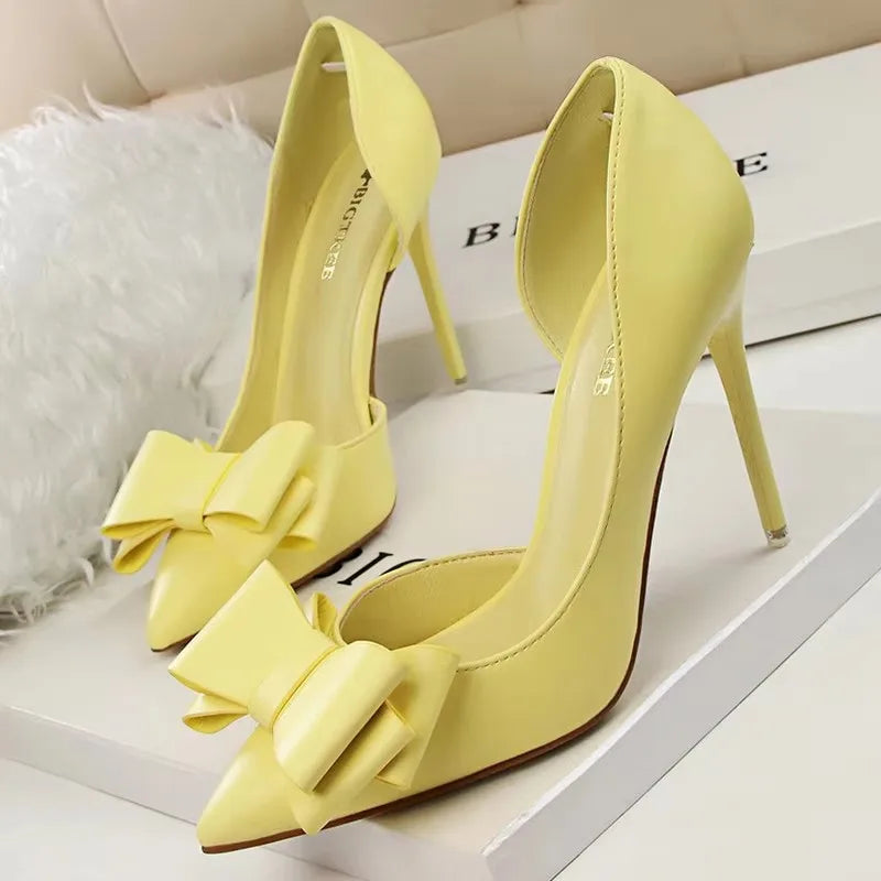 BIGTREE Shoes Pu Leather Kitten Heels Bowknot Stiletto Heels 7.5 Cm Women Pumps Fashion High-heeled Shoes Sexy Wedding Shoes
