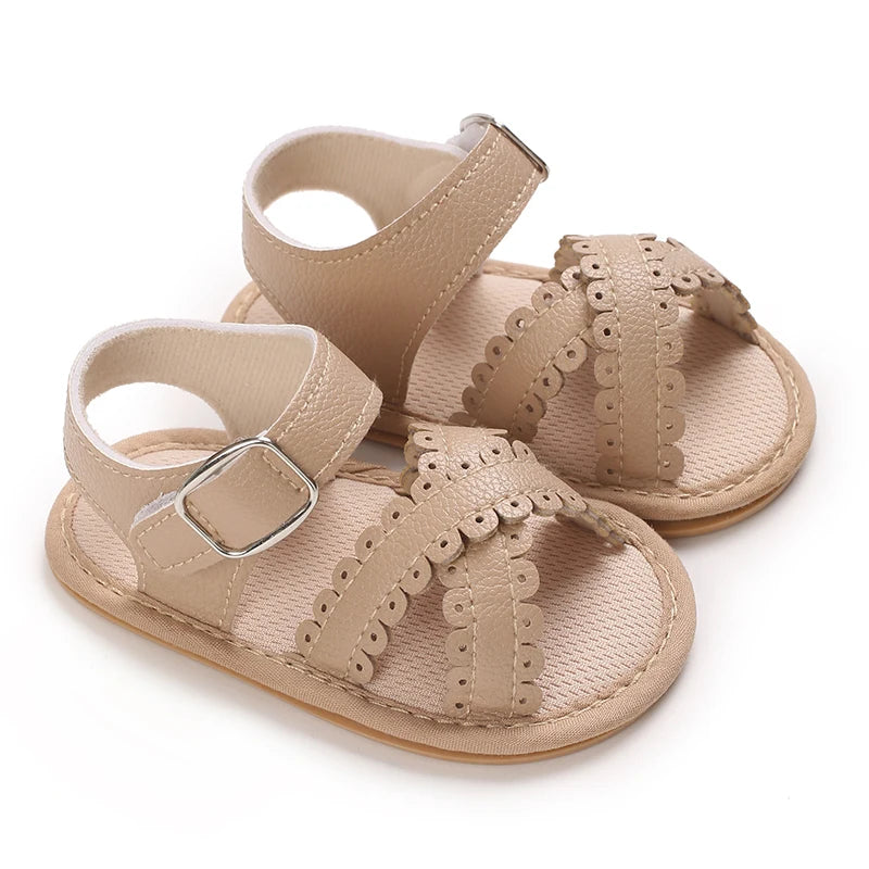 Summer 0-18M Female Baby Apricot Sandals Bow High Quality Soft Bottom Anti slip Breathable First Walking Shoes