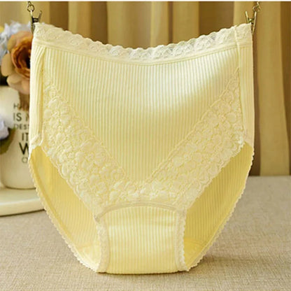 Women High-Waist Cotton Underwear Breathable Seamless Lace Trim Comfortable  Panties
