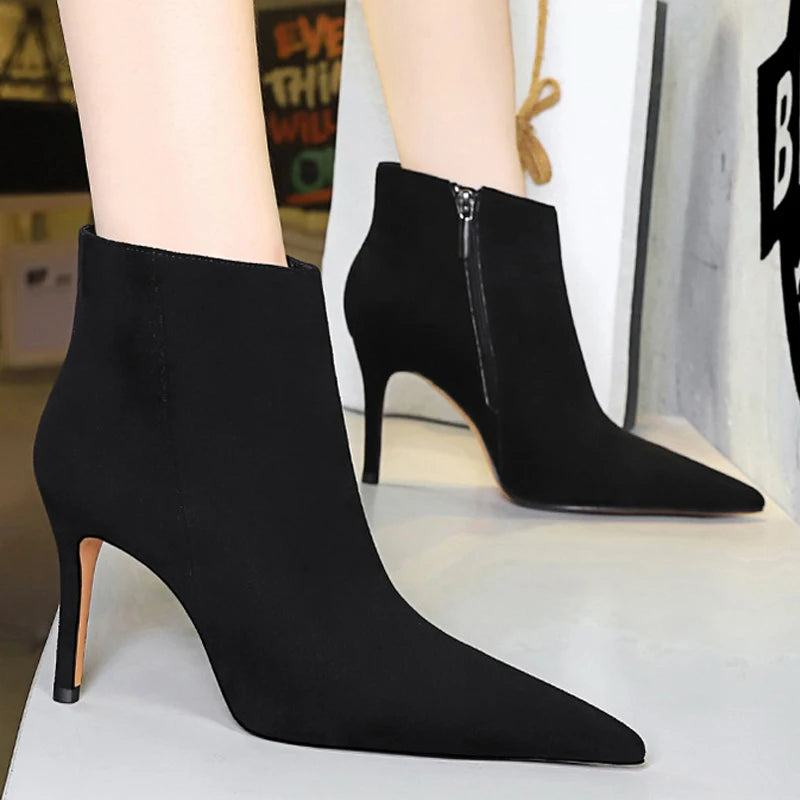 BIGTREE Shoes Fashion Ladies Ankle Boots Pointed Side Zipper Women Boots Sexy Heeled Boots Stilettos Warm Autumn Winter Shoes
