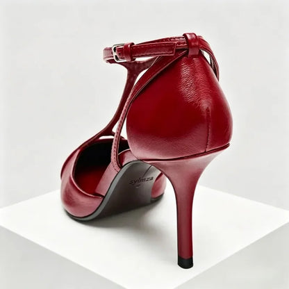 Designer Patent Leather Thin High Heels Women Sexy Pointed-Toe Ankle Strap Buckle Heeled Sandals Elegant Party Heels for Ladies