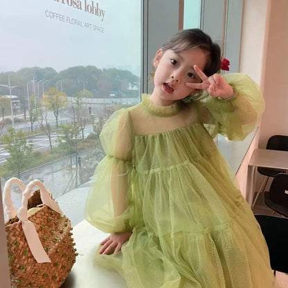 2025 Spring New Arrival Girls' Korean Style A-line Tulle Princess Dresses - Stylish Summer Dresses for 4-12 Years Old