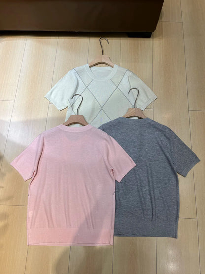 Lace-up Sequined Short-sleeve Knitted Sweater