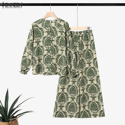 ZANZEA Women Muslim Outfits Bohemian Long Sleeve Blouse Elastic Waist Pant Sets Casual Printed Matching Sets Floral Tracksuit
