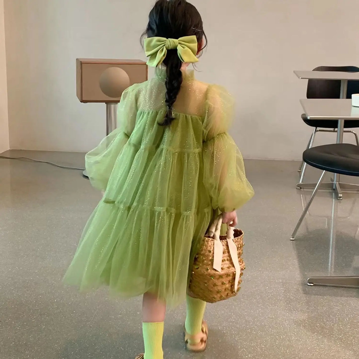 2025 Spring New Arrival Girls' Korean Style A-line Tulle Princess Dresses - Stylish Summer Dresses for 4-12 Years Old