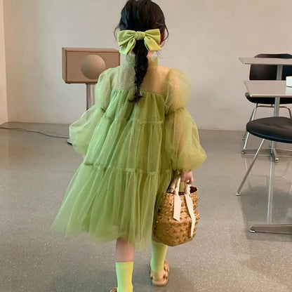 2025 Spring New Arrival Girls' Korean Style A-line Tulle Princess Dresses - Stylish Summer Dresses for 4-12 Years Old