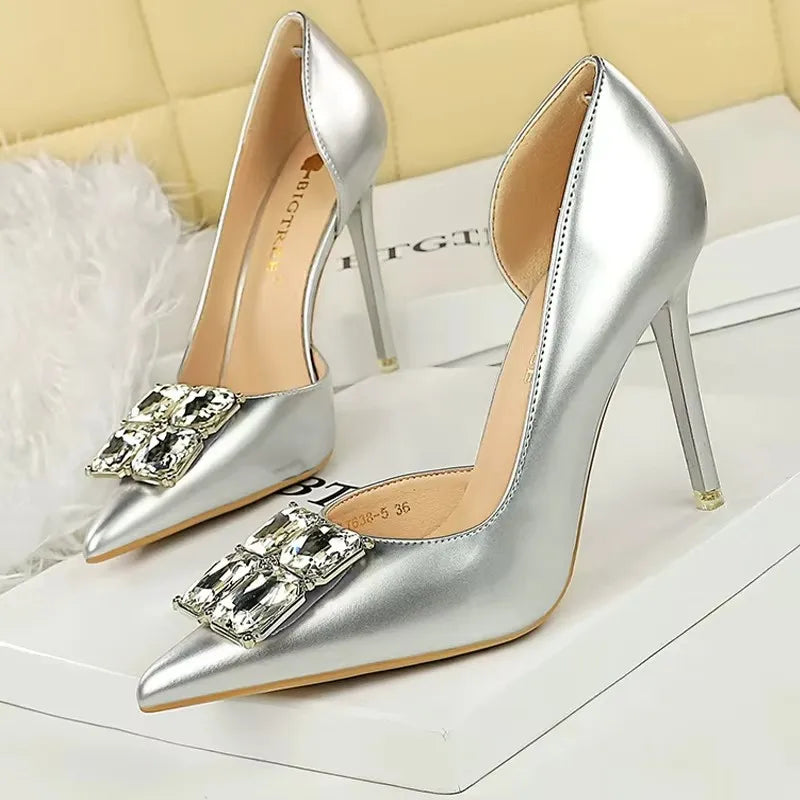 BIGTREE Shoes NEW Luxury High Heels Rhinestone Design Women Pumps Patent Leather Female Heels Stilettos Fashion Sexy Party Shoes