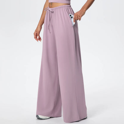 Loose Breathable Yoga Full Length Wide Leg Pants Solid Color Naked Feel Fitness Sports Woman Quick Drying Gym Pencil Pants