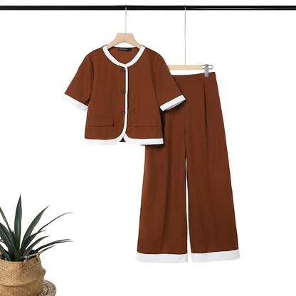 2026 Summer Outfits ZANZEA Fashion Women Pant Sets Patchwork Tracksuit Short Sleeve Shirt Wide Leg Trousers OL Work 2 Piece Sets
