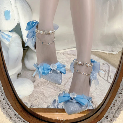 Sweet Girl Tea Party High Heels Blue Lolita Original High Heels Japanese Cute Loli Princess Single Shoes