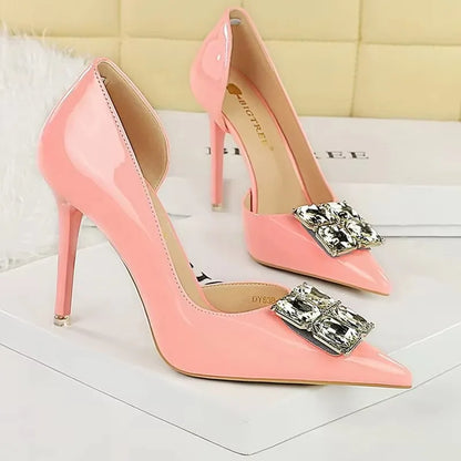 BIGTREE Shoes NEW Luxury High Heels Rhinestone Design Women Pumps Patent Leather Female Heels Stilettos Fashion Sexy Party Shoes