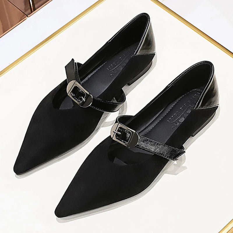 Leopard Print Women's Flat Shoes Women's Suede Shoes Pointed Tip Flat Heeled Banquet Shoes With Belt Buckle Ladies Shoes 2026