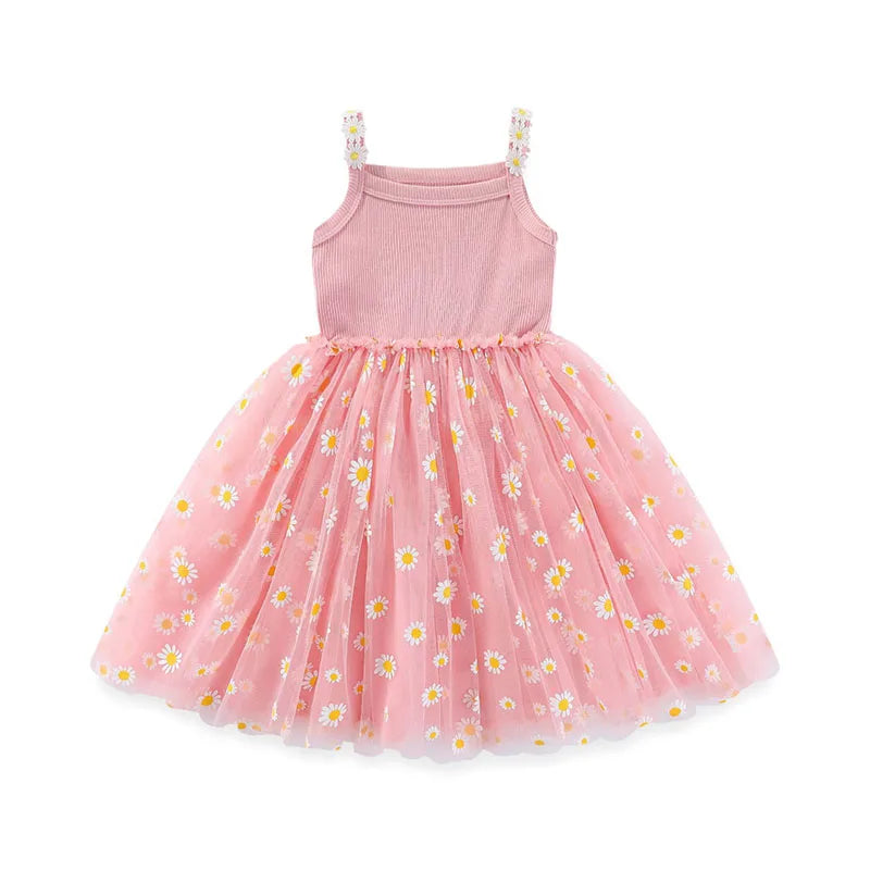 MILANCEL Korean Style Girls' Summer Dress 0-4Y Cute Baby Children's Little Daisy Suspender Mesh Dress Kid's Clothing